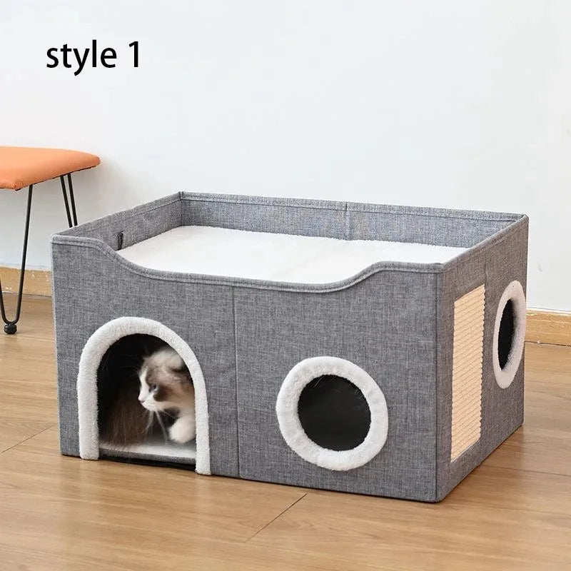 Warm Plush Pet House Bed for Cats and Small Dogs
