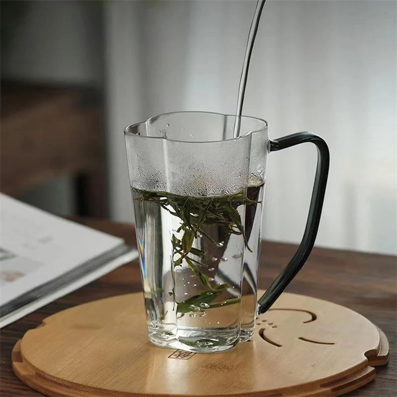 450ML High Borosilicate Glass Tea Cup Coffee Mugs with Handle Breakfast Milk Cup Glass Mugs Brewing Green Tea Tea Set Teaware