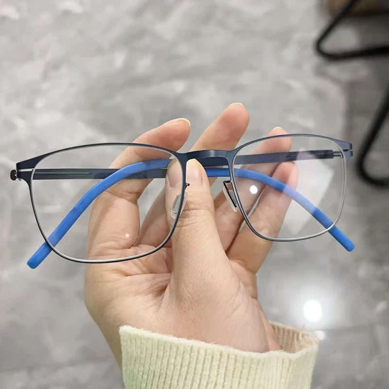 Mens Square Screwless Stainless Steel Eyeglasses Frame