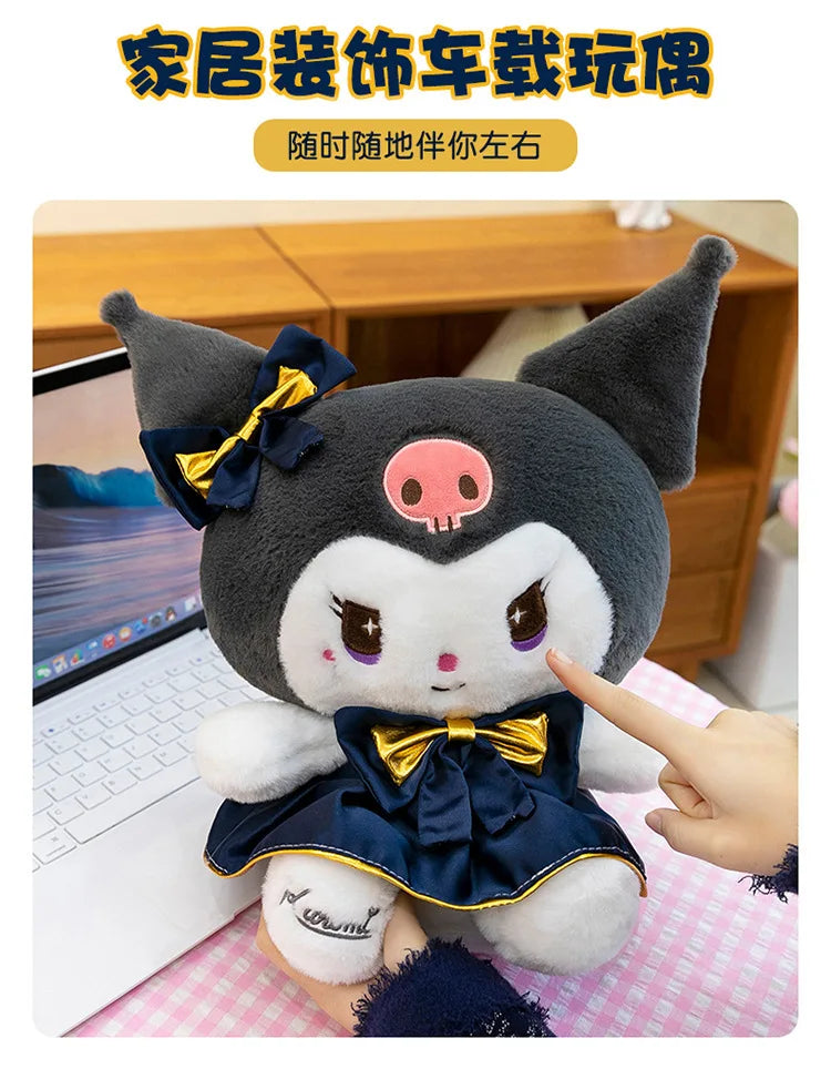 Kawaii Kuromi Plush Toy Melody Stuffed Doll Sanrio My Melody Dress Gift for Kids Birthday Xmas Girls Bedtime Pillow Wholesale