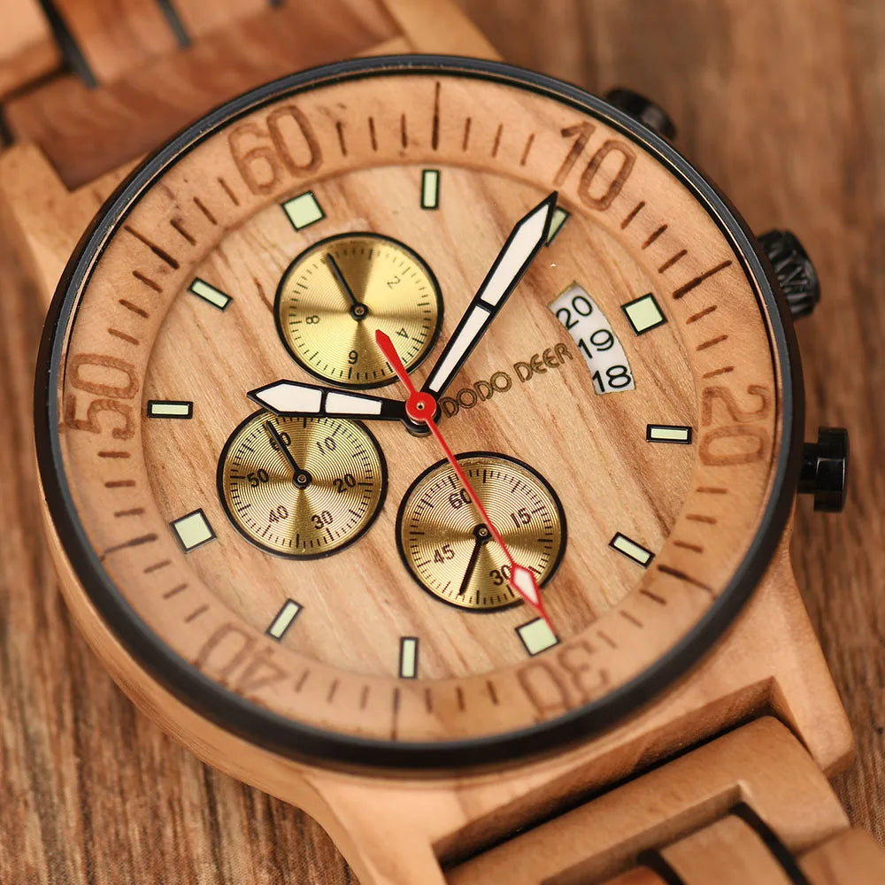 Wood Watch Calendar Multifunctional Fashion Wrist Quartz Customizable Engraving