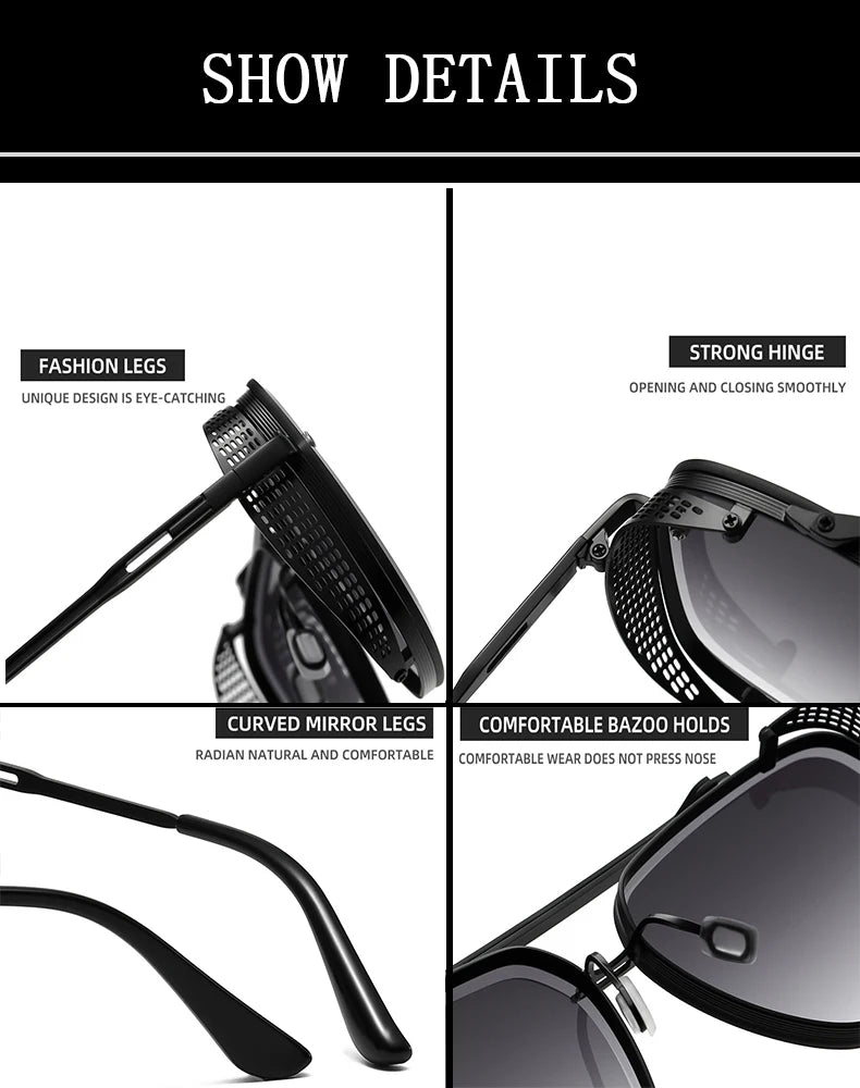 Vintage Steampunk Square Sunglasses With UV400 Protection