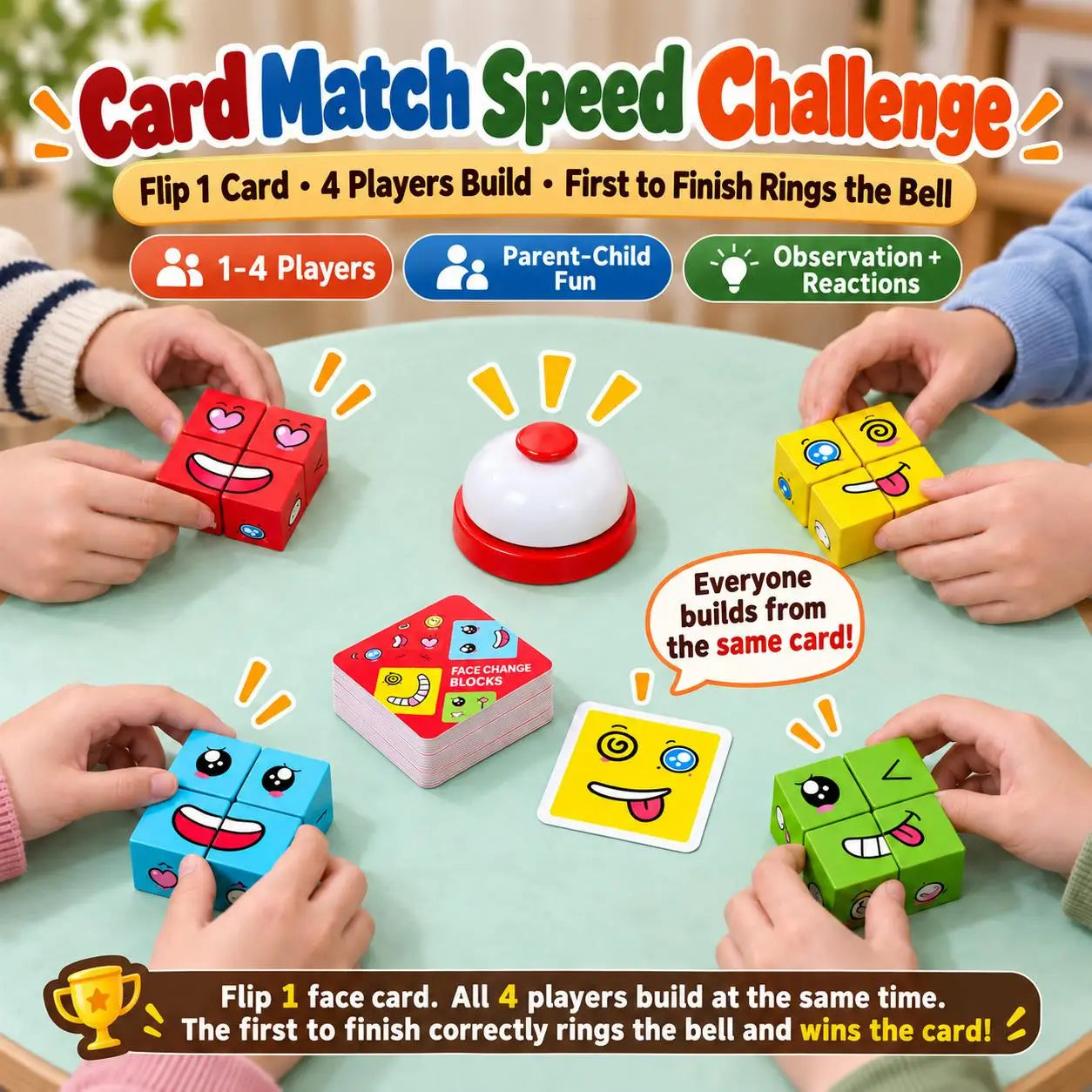 Wooden Facial Expression Matching Cube Puzzle
