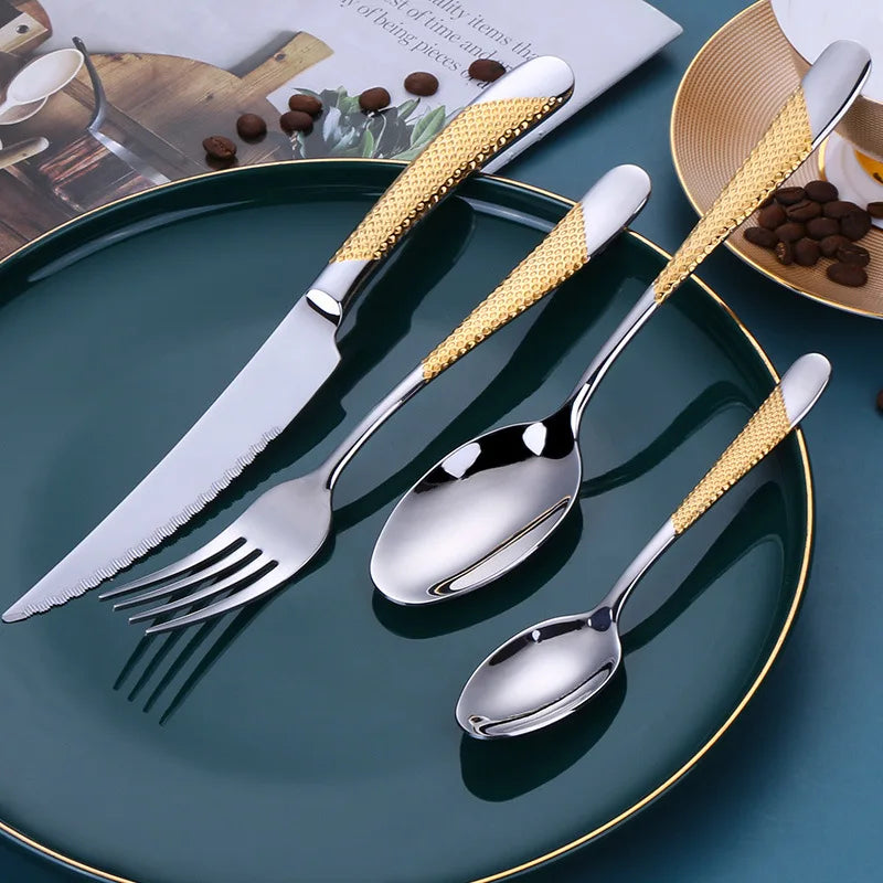 4pcs Gold Cutlery Set Stainless Steel Steak Knife Fork Spoon Luxury Dinnerware Western Dinner Set for Gift Kitchen Accessories