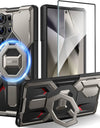 For Samsung Galaxy S24 Ultra Case with Ring Stand & Camera Cover Kickstand Drop Shockproof Rugged Protection MagSafe Phone Case