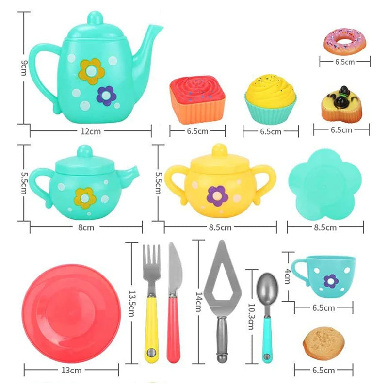 Afternoon Tea Set Toys for Girls Boys Colorful Simulation Play House Tea Cup Teapot Spoon Saucer Cake Kit Toys