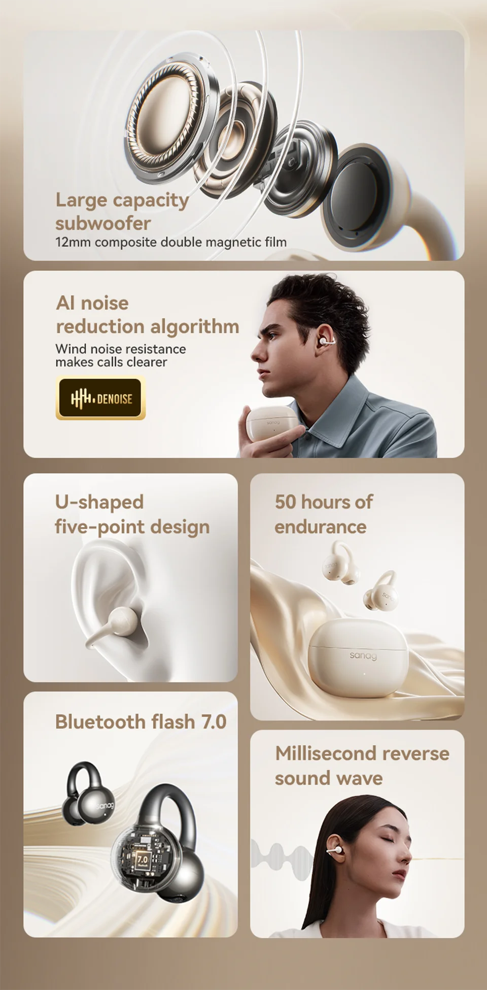 Z60S Ear Clip Earphones Wireless Audífonos Bluetooth Headphones APP Touch Control Sports Flash-sale Chioce Headset