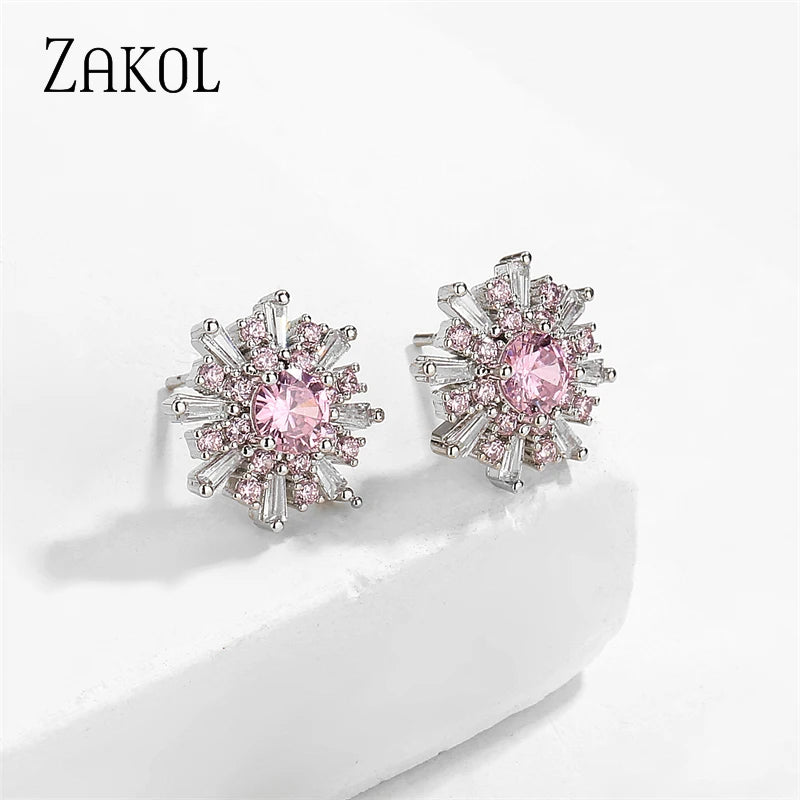 Korean Cute Green Snowflake Stud Earrings