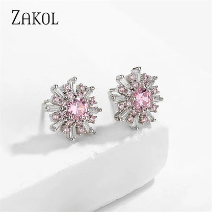 Korean Cute Green Snowflake Stud Earrings