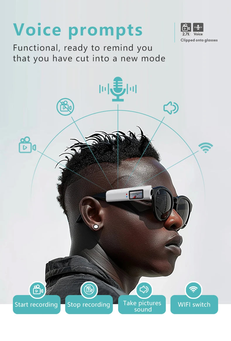 Mini FPV Eyeglasses Action Camera 2.7K Sport Bodycam WiFi Video 0.96