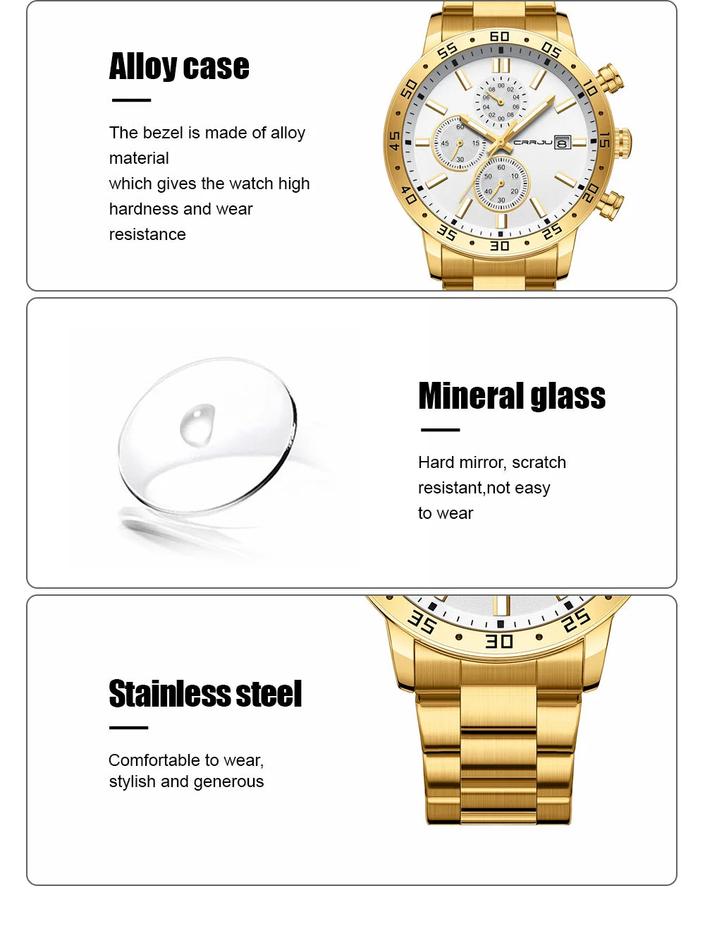 Fashion Mens Business Stainless Steel Band Quartz Watches with Calendar Chronograph Luminous Analog Wristwatch Man