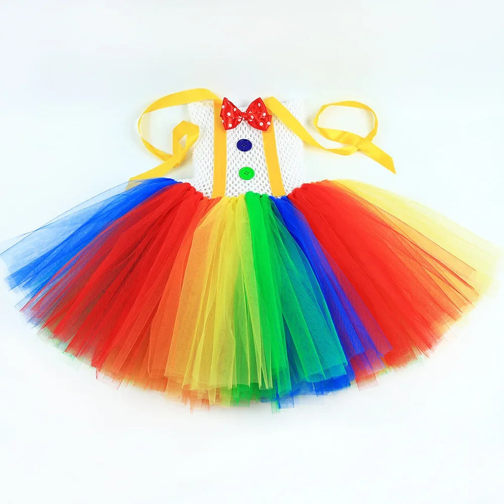 Funny Circus Clown Costume for Girls Carnival Party Dresses Naughty Joker Cosplay Halloween Costume for Kids Fancy Tutu Dress Up