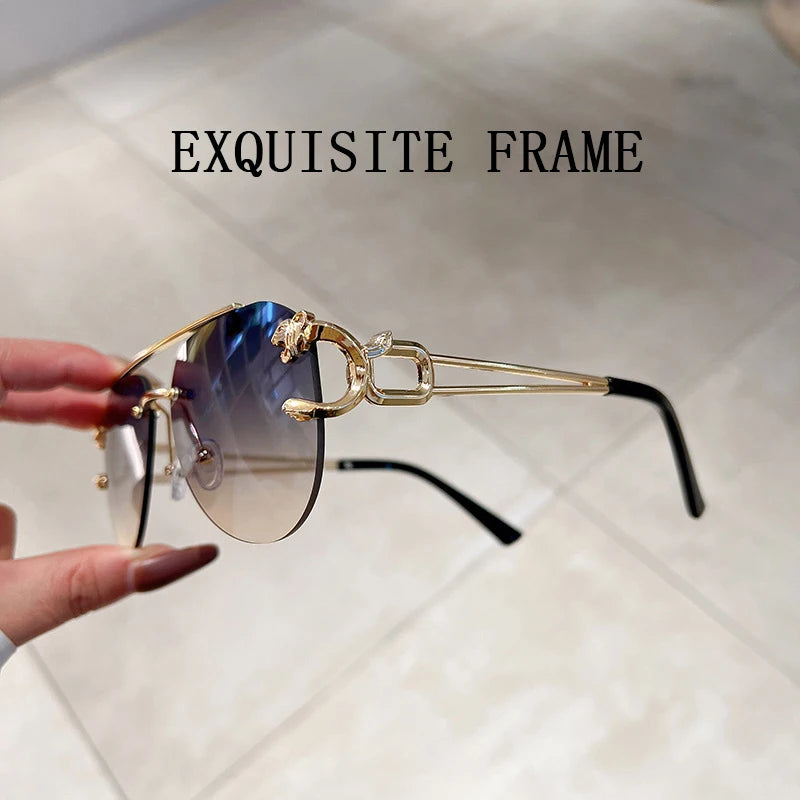 Rimless Sunglasses Women Luxury Fashion Glasses Vintage Shades