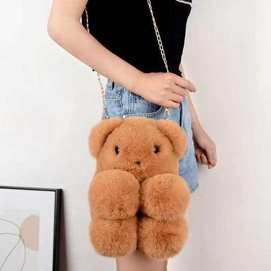 Cute Bear Plush Crossbody Backpack Soft Cartoon Shoulder Bag