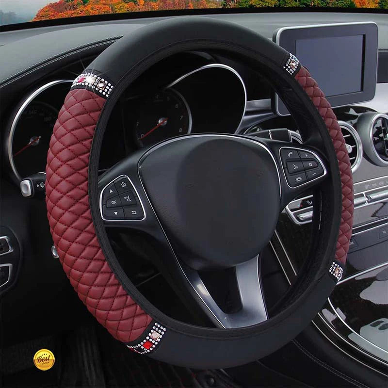 Universal PU Leather Rhinestone Car Steering Wheel Cover