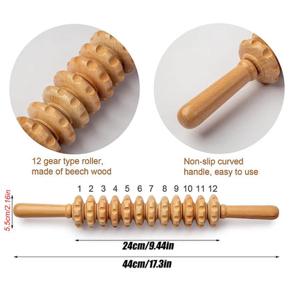 Wood Roller for Stomach Cellulite, Wooden Therapy Massage Tools for Body Shaping,Wood Rolling Massage Stick for Back Pain Relief