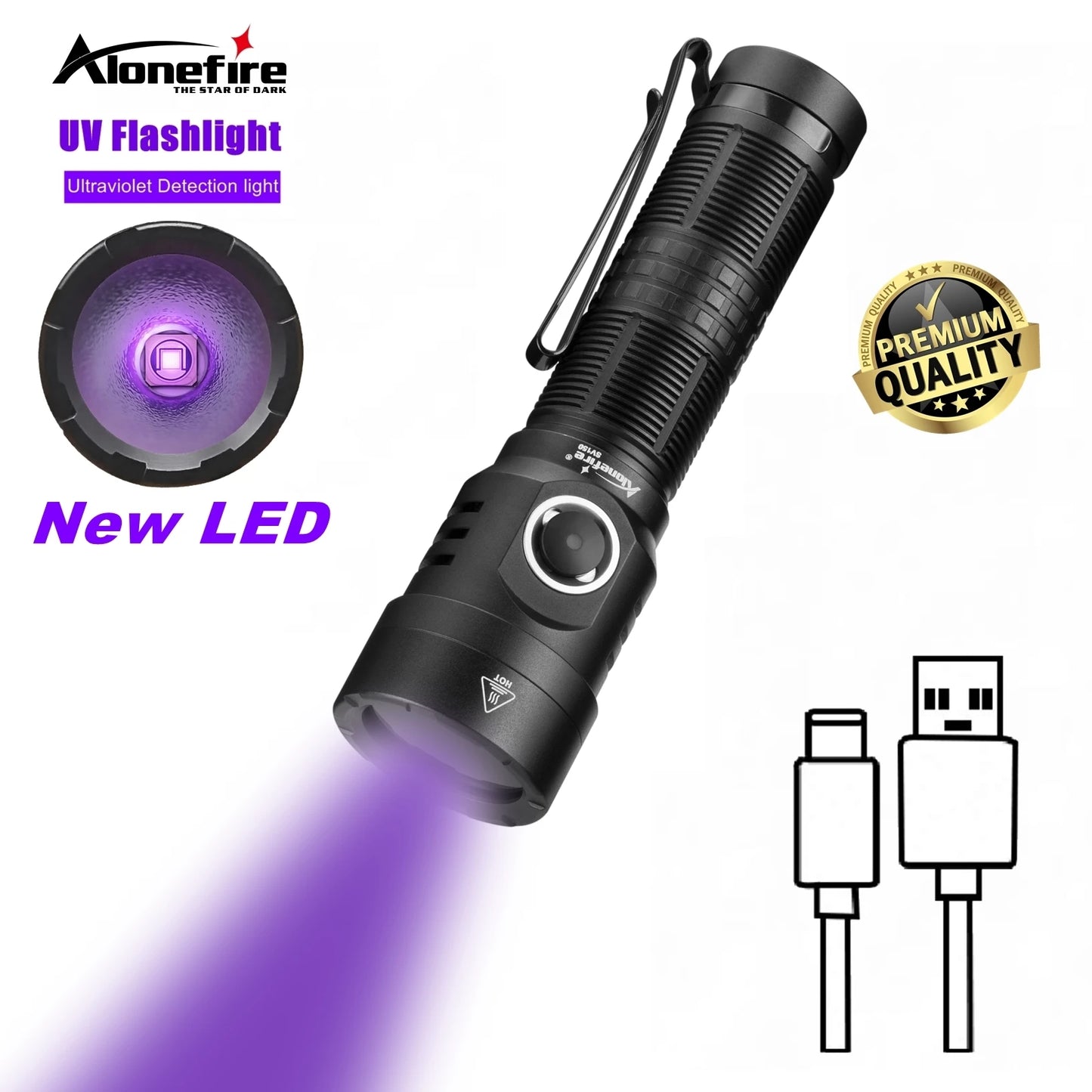 20W 365nm UV Rechargeable Blacklight Flashlight