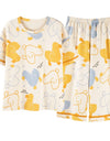 2-Pcs Women’s Summer Cotton Pajama Set – Short Sleeve Top & Calf-Length Pants with Cute Prints