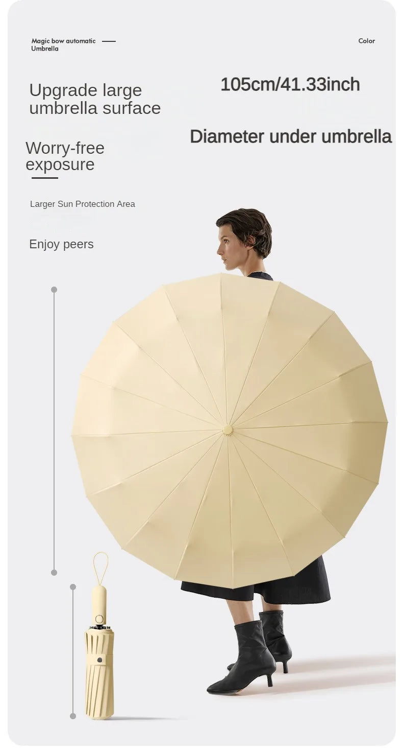 Automatic Folding Umbrella 16 Bone Windproof Large 105cm Sun Shade Rain Protection Travel Umbrella