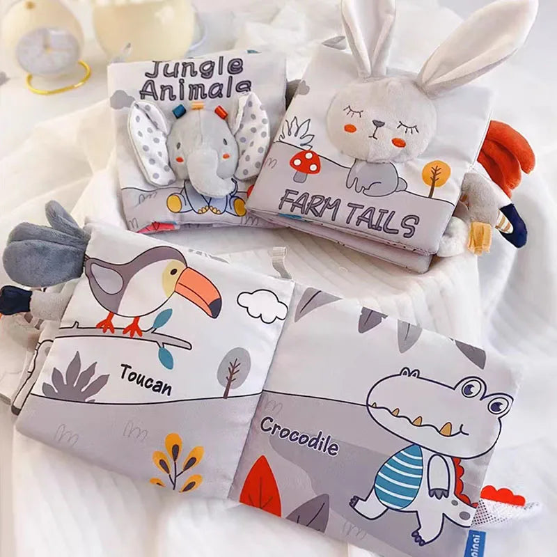 Soft Baby Books 3D Touch Feel High Contrast Cloth Book Sensory Early Learning Stroller Toys for Infant Toddler Gifts 0-12 Months