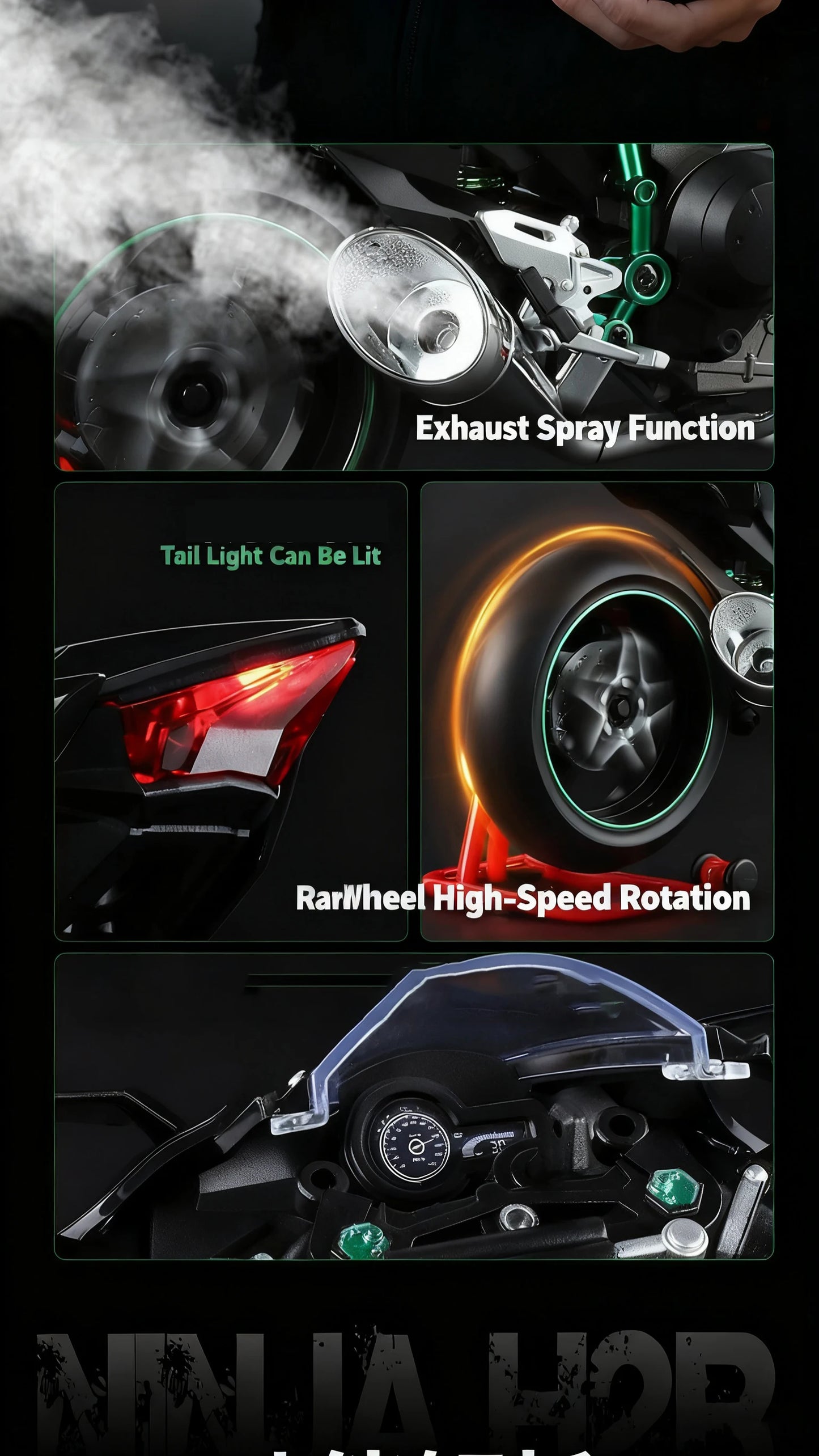 Key Control Diecast H2 H2R Sports Motorcycle Model 1 to 9 Scale