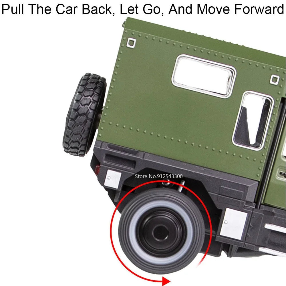 1:28 Scale X-Class 6x6 UNIMOG Motorhome Camping Car Model Toy Shock Absorption Sound Light Pull Back Off-road Vehicles Boys Gift