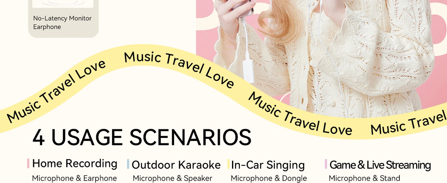 Sing & Record Wireless Karaoke Microphone with Earphone Monitoring, DSP Voice Enhancement Mic for Spotify, YouTube & Smule
