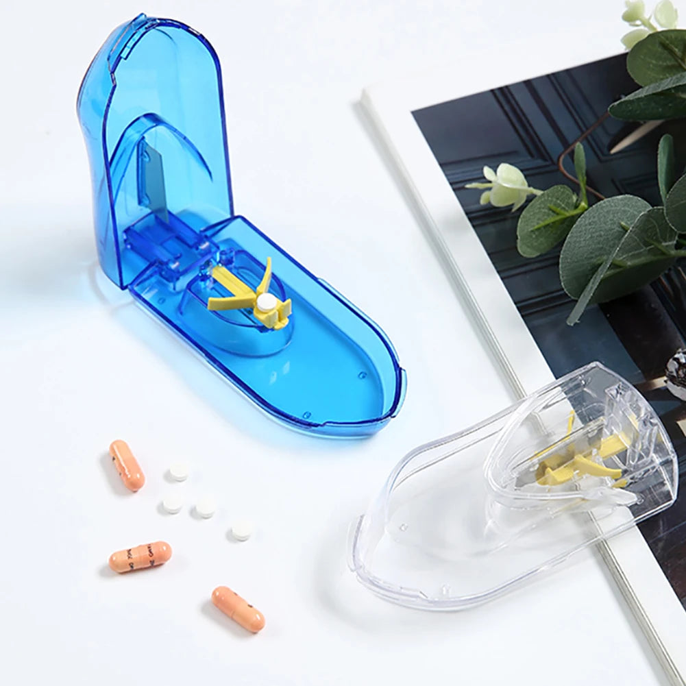 Pill Cutter With Invisible Storage Box Portable 2 In 1 Mini Drug Tablet Medicine Dustproof Divider Organizer Crusher Pill Box