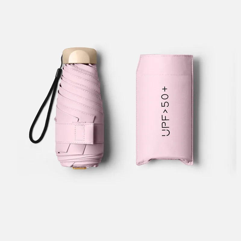 Mini Pocket Folding Umbrella Aluminum Alloy Frame Five Fold UV Protection Ultra Light Compact Travel Umbrella Sun Rain Use