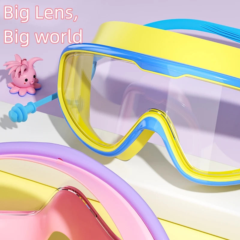 Swimming Goggles Big Frame HD View Anti-fog Waterproof 's Swim Goggles Boys and Girls Multi-color to Choose