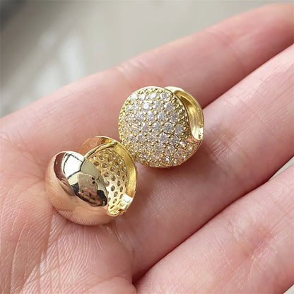 Gold Color Shell Shape CZ Stud Earrings for Women French Micro-inlaid Zircon Earring