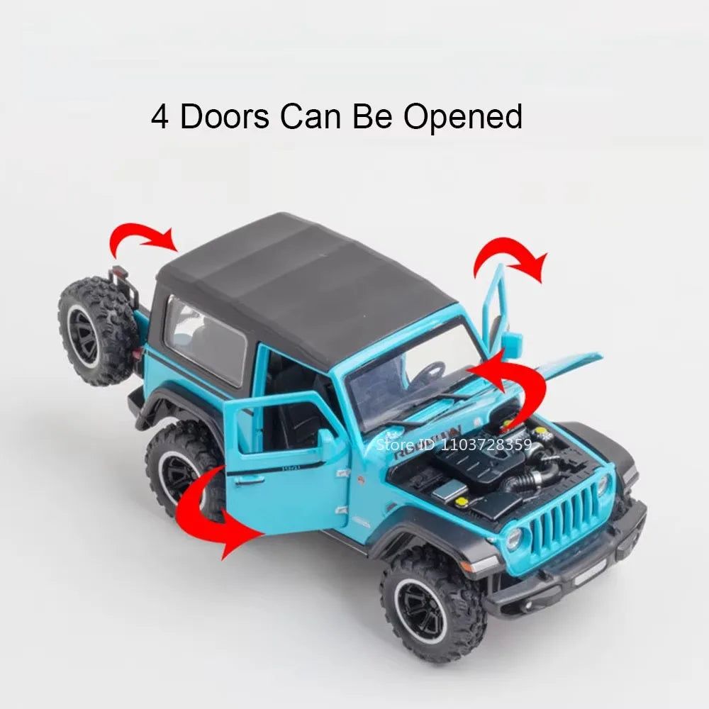1:32 Wrangler Rubicon Diecast Off-road Vehicle Alloy Model Toys Car Doors Opened with Sound Light Pull Back Police Cars  Gift