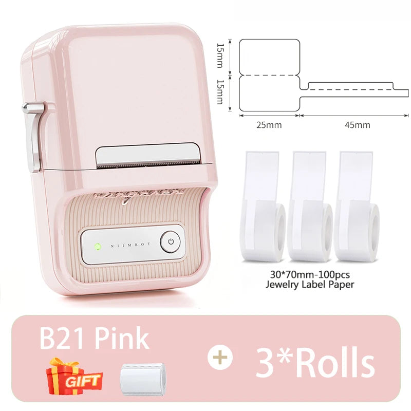 B1/B21 Jewelry Label Printer, Bluetooth Wireless Thermal Sticker Maker 20–50mm, Inkless Price Tag Label Machine for Necklace Ring Bracelet