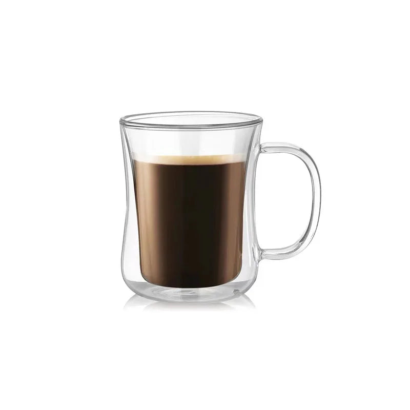 220/300/400ml Double Wall Glass Espresso Cups Clear Coffee Mug With Handle For Hot Cold Beverage Milk Juice Drinkware Set