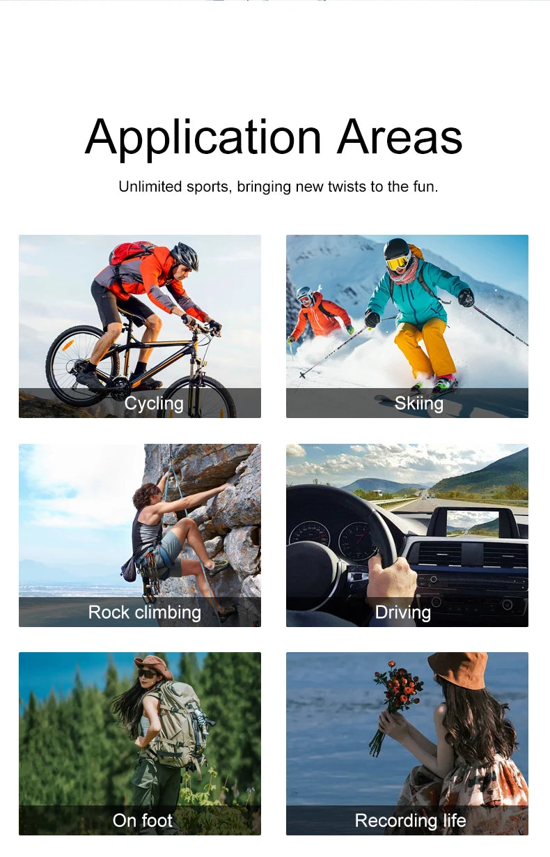 1080P Waterproof Action Camera with 2 Inch IPS Screen 170 Degree Wide Angle Helmet Sports Camera