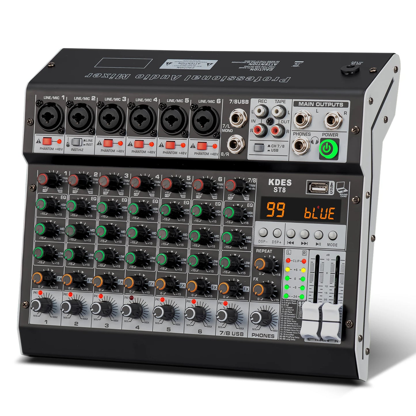 KDES Audio Mixer 4-6-8 Channel 99 DSP Effect Record PC 48V Phantom Power USB Sound Mixers Bluetooth DJ Console Mixing for Karaok