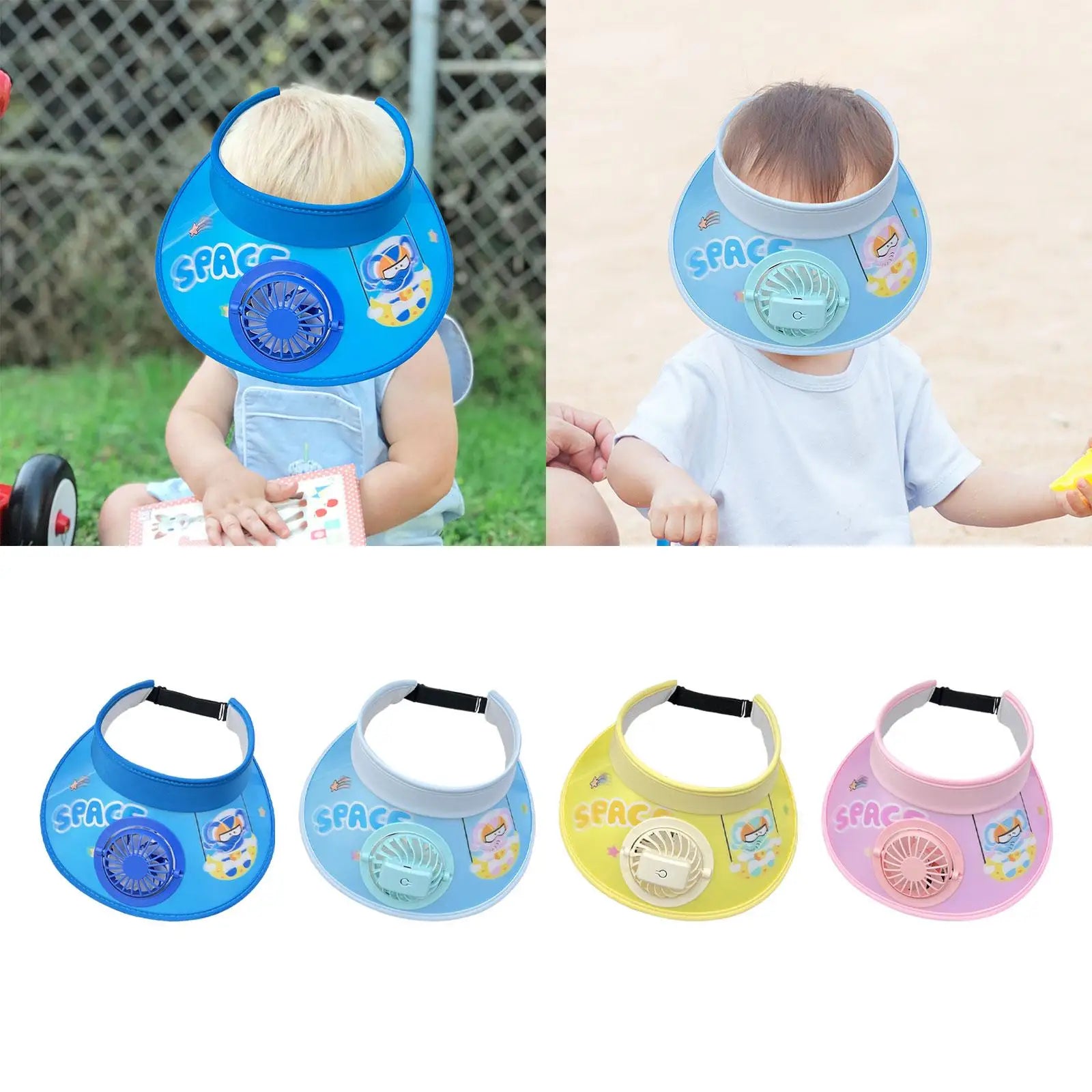 Sun Visor Hat with Fan Adjustable Elastic Buckle Large Brim Breathable USB Powered Beach Hat for Kids Portable Cooling Fan Hat
