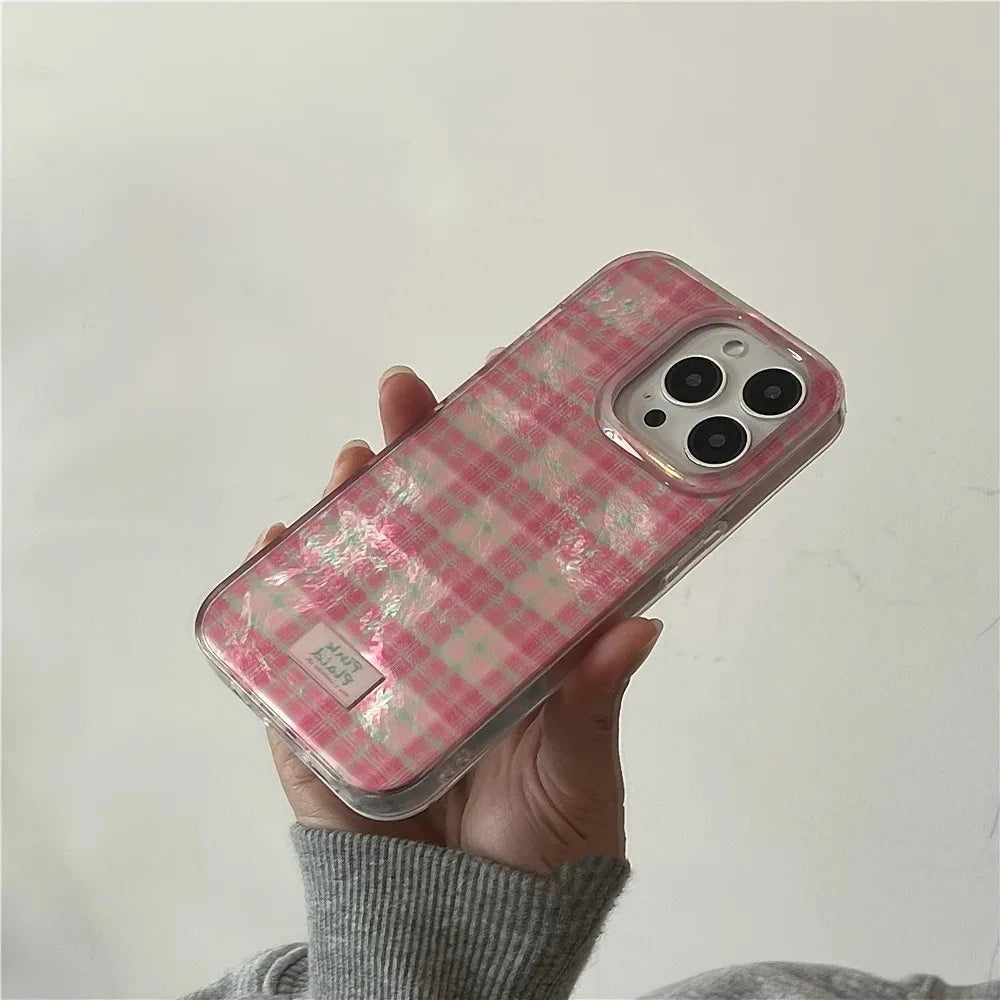 Dopamine Color Block Match Plaid Phone Case For iPhone 17 16 15 14 16E Grid Label Matte Cover