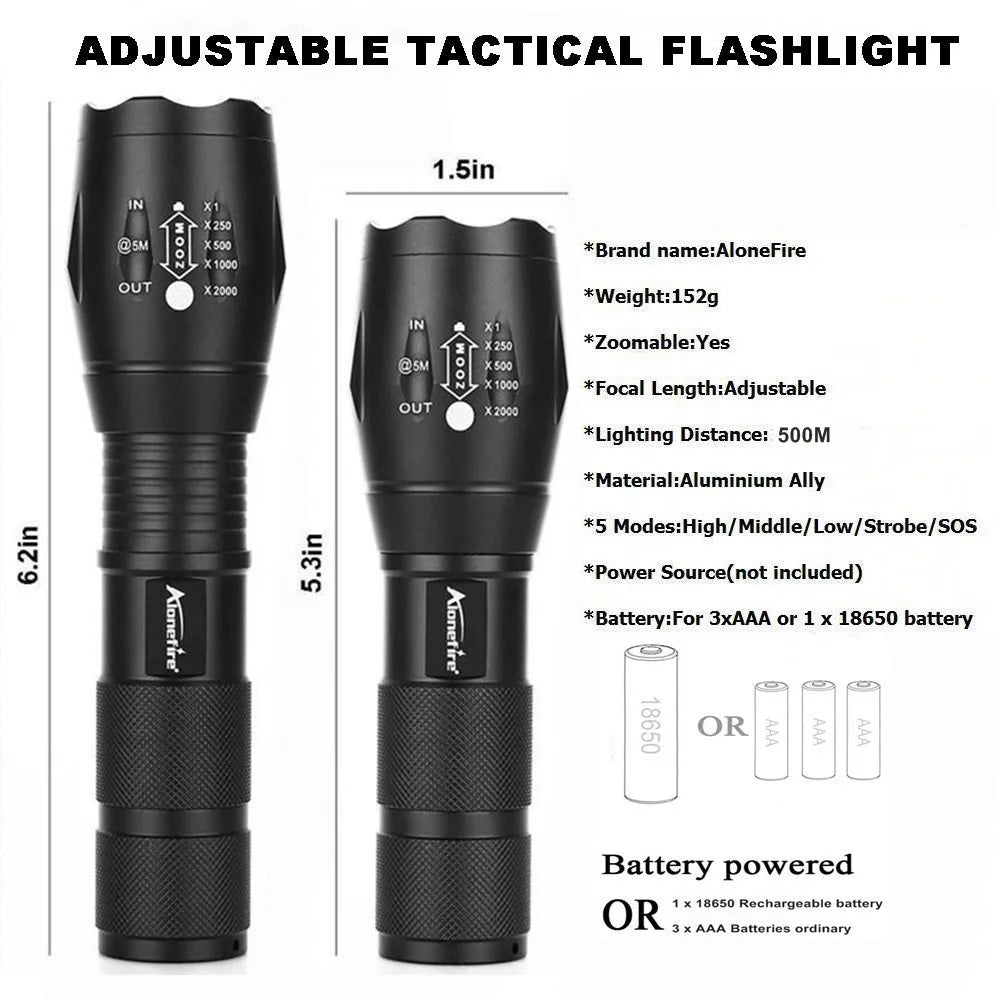 2 In 1 White Green Light Zoom Rechargeable Flashlight