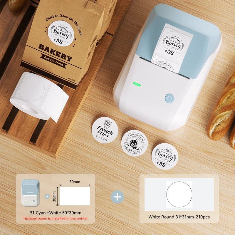 B1 Thermal Label Printer, Bluetooth Portable Sticker Maker 20–50mm, Inkless Barcode Price Tag Label Machine for Business & Food