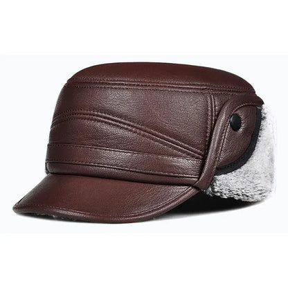 Winter High Quality Genuine Leather Hats Cowhide Keep Warm Earmuffs Bomber Caps Plus Velvet Thicken Man Bone Caps