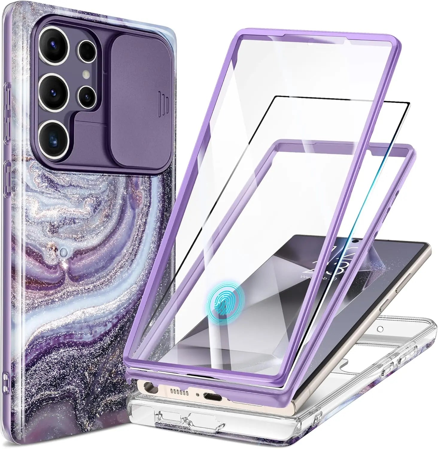 Marble Pattern Design for Samsung Galaxy S24 Ultra Case Built-in Screen Protector Shockproof Slim Fashion Women's Phone Case