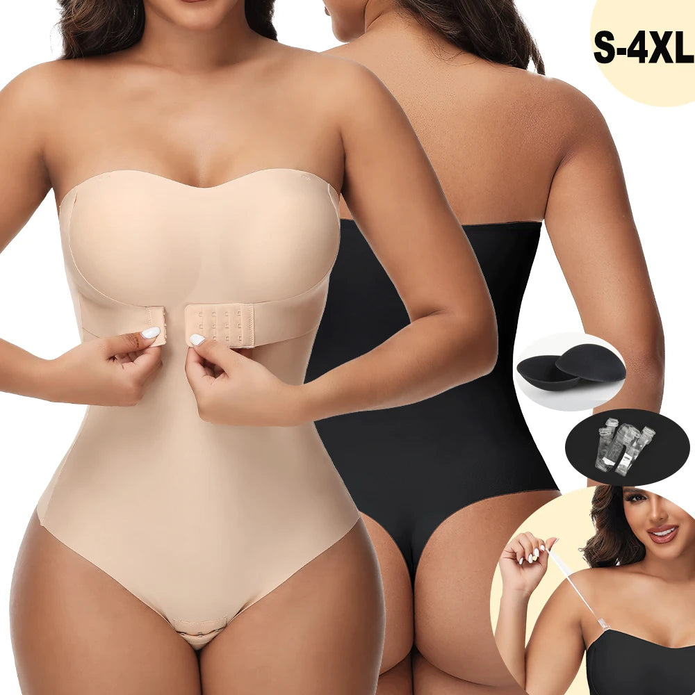Strapless Thong Bodysuit for Women – Plus Size Tummy Control Shapewear