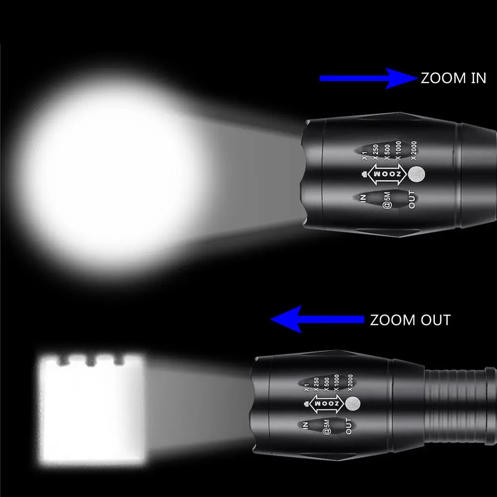 2 In 1 White Green Light Zoom Rechargeable Flashlight