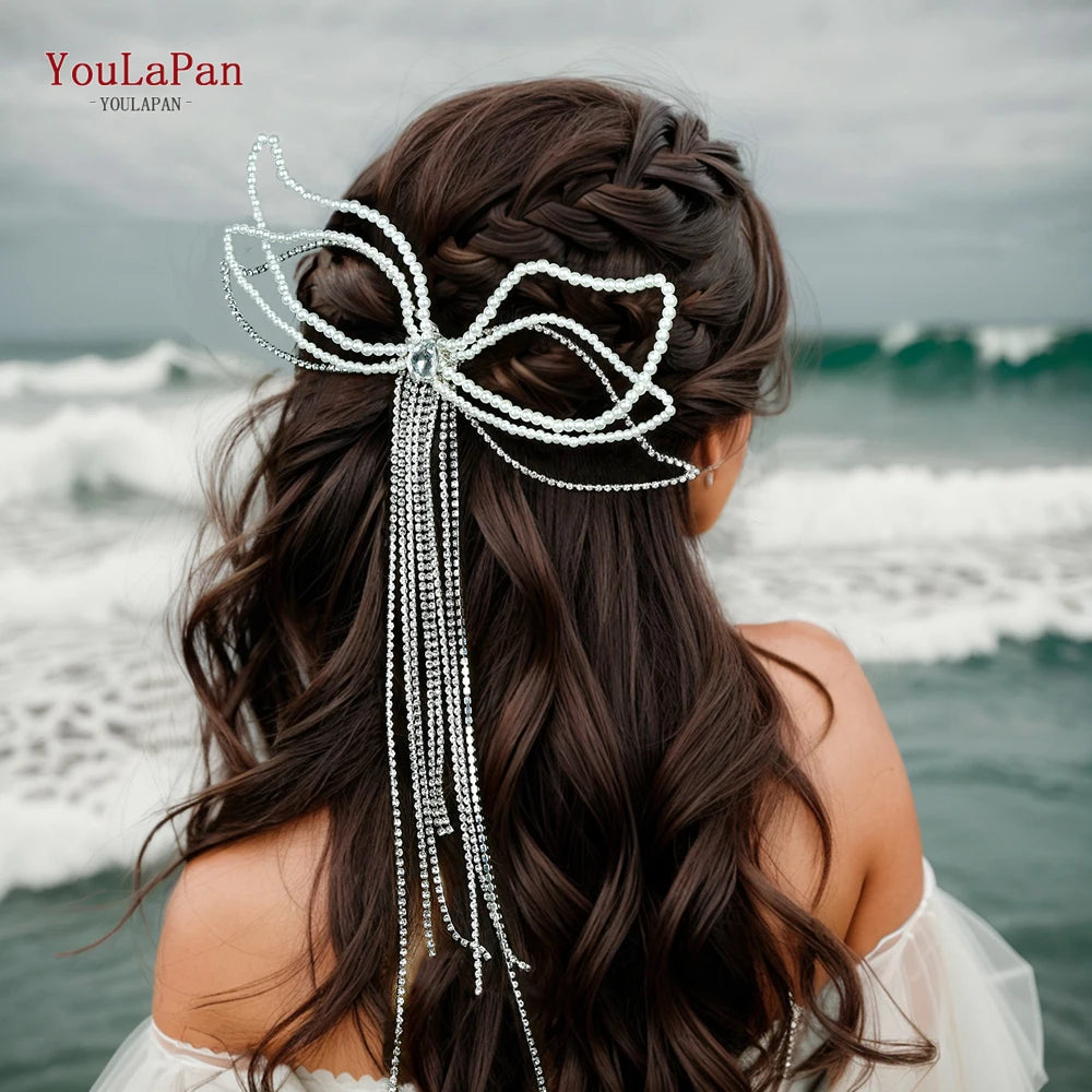 Long Rhinestone Tassel Hair Comb Bridal Wedding Hair Accessories Ladies Romantic Headwear Banquet