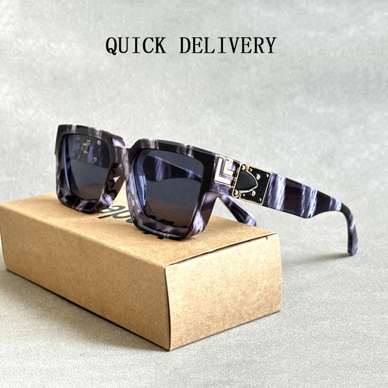 Retro Millionaire Square Sunglasses With UV400 Protection