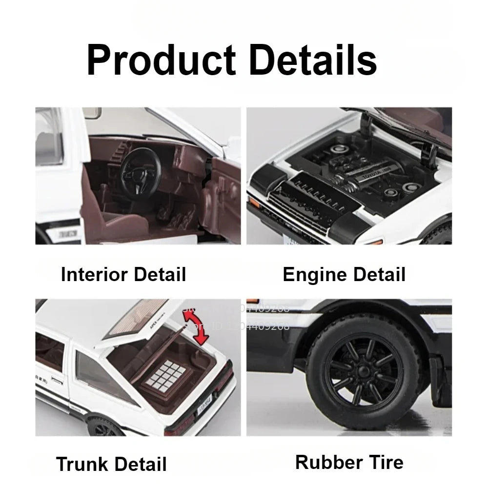 1:30 Scale Initial D AE86 Toy Car Model Alloy Body Rubber Tire Shock Absorption Pull Back Simulation Vehicles Boys Birthday Gift