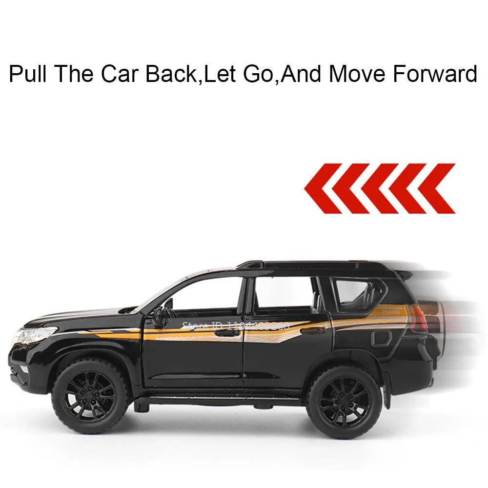 1:32 Scale Land Cruiser Prado Toy Police Car Model Metal Diecast Simulation Vehicles Pull Back Toys Collection Birthday Gifts