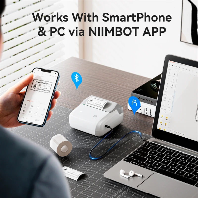 B31 Thermal Label Printer, Bluetooth Wireless Barcode Sticker Maker 20–77mm, Portable Inkless Label Printer for Business
