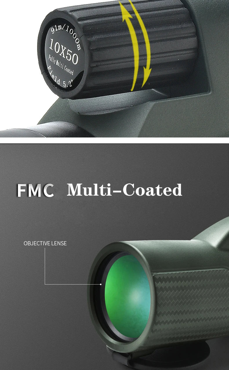 10X50 Monocular Telescope HD Professional With Anti Shake Wristband BAK4 Prism Scope Waterproof for BirdWatching Hiking